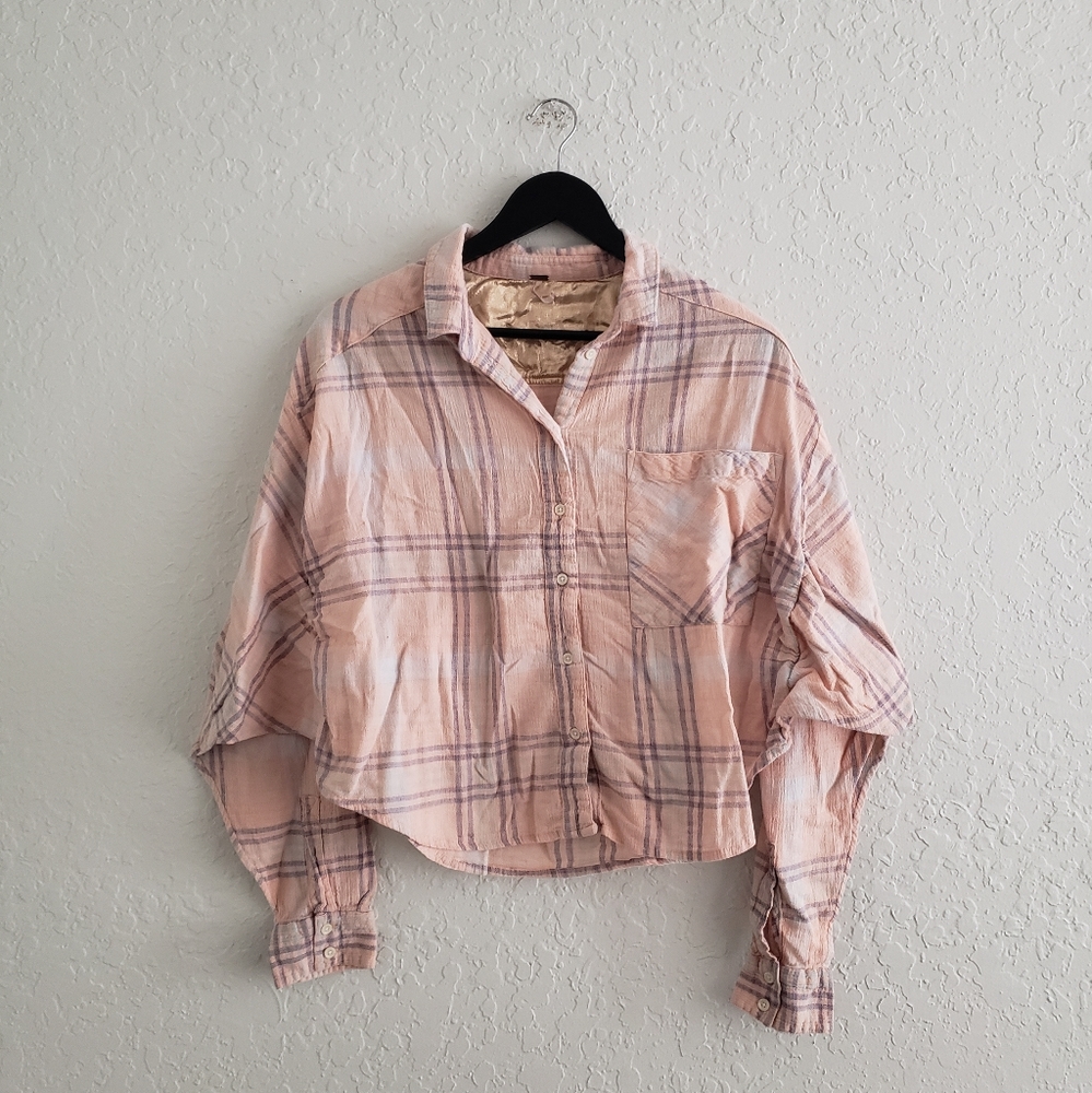 Free People Paradise Garden Cropped Cutie Button Up Gauzy Cotton Lightweight Top